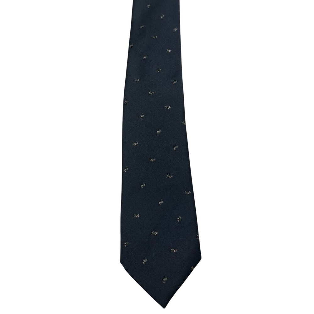 VAN HEUSEN Mens Silk Blend Tie Navy Blue Small Floral Pattern Formal Accessory